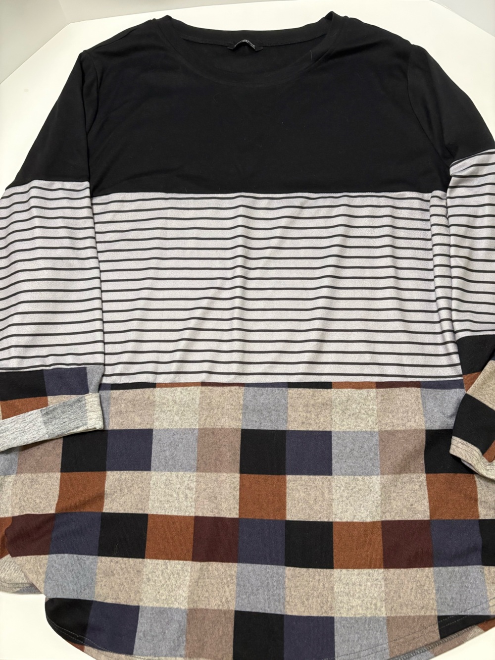 BloomChic size 26 Mixed Plaid and Stripe Pencil Skirt in Black, Brown, Gray